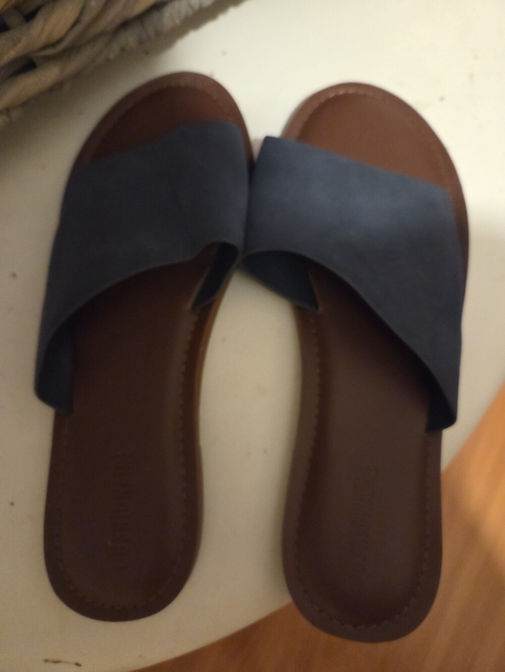 Navy Slide Sandals with Brown Footbed - Women